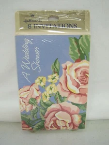 New 8 Vintage Hallmark PARTY INVITATIONS WEDDING SHOWER RETRO Bride Groom Roses - Picture 1 of 3