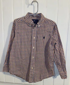 Ralph Lauren Boy's Blue Orange Plaid Long Sleeve Button Up Shirt Size 5 - Picture 1 of 8