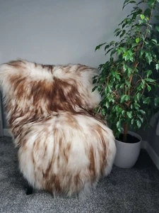 Genuine Icelandic Sheepskin Rug with Brown Tips Soft Natural Pelt Very Large - Picture 1 of 15