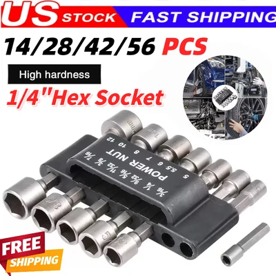 Juego de brocas de destornillador de tuerca eléctrica cambio rápido MM y SAE impacto vástago hexagonal de 1/4" ENVÍO GRATUITO Foto 1 de 4