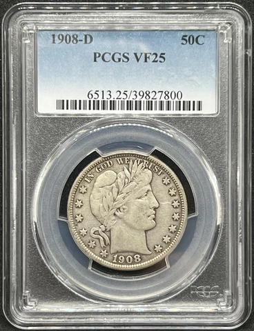 1908-D Barber Half Dollar PCGS VF25 50C Cover