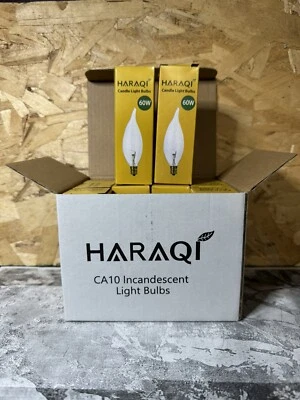 HARAQI 60w E12 C32 Flame Tip Clear Light Bulbs      ~~ 12 Pack ~~ - Image 1 of 4