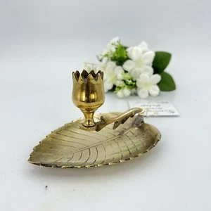 Candeliere Antico in ottone candelabro portacandela Vintage a forma di foglia - Picture 1 of 7