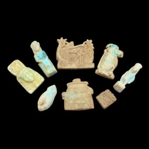 RARE Collection Set of 8 Antique Faience/Terracotta of Ancient Egyptian Amulets - Picture 1 of 8