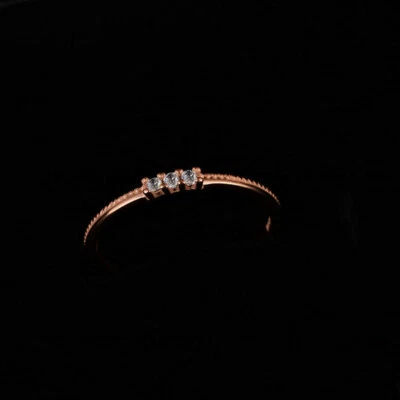 3 Stones Rose Gold Ultra-fine Tail Ring AAA Cz Womens White Gold Filled Size 4-8 - Image 1 of 4