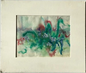 Original Lucy Mueller White Abstract Watercolor Painting Field Of Pansies Signed - Picture 1 of 8
