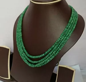 Collar Joyería 338 Cts Berilo Esmeralda Piedras Preciosas Suave Redondo 18" 4 Hilos - Imagen 1 de 9