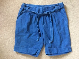 Ladies 1990s vintage Country Casuals shorts linen blend tie belt blue size 12 - Picture 1 of 4