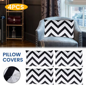 4Pcs Geometric Pattern Cushion Covers Black White Rectangle Pillow Cases swtFo]