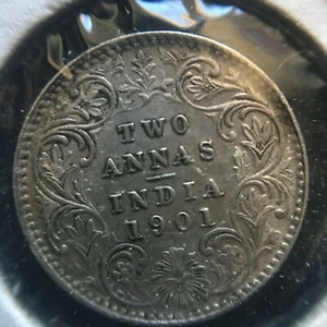 India-British 1901B Incuse, Type B Bust, Type II Reverse 2 Annas A475 - Picture 1 of 2