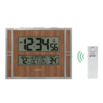 BBB86088 La Crosse Technology Atomic Digital Wall Clock IN/OUT Temp TX141-BV2 - Image 1 of 4