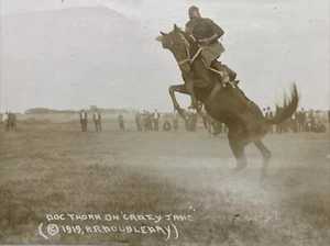 Doc Thorn on Crazy Jane Rodeo Bucking Bronco 1919 RPPC RR Doubleday Postcard - Picture 1 of 4