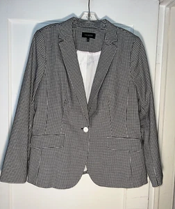 Talbots Gingham Check Black White One Button Blazer Size 14.  c749 - Picture 1 of 13