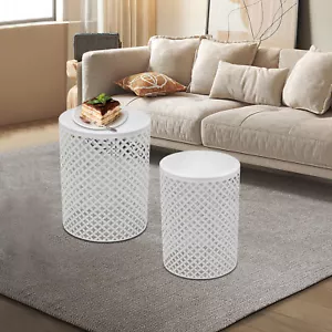 2PCSModern In/Outdoor Side Table Metal Frame Accent Table Round End Table Decor - Picture 1 of 20