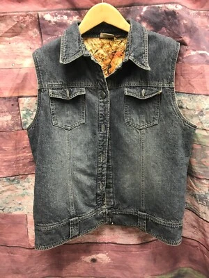 Ruff Hewn Blue Denim Button-Up Trucker Sleeveless Vest Women's Size Large* - Image 1 of 4