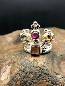 ANELLO CORONA UNICO con PIETRE DI TORMALINA in ARGENTO STERLING .925 SPEDIZIONE GRATUITA!  - Foto 1 di 6
