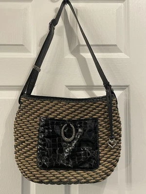 Bolso de hombro Brighton tejido de mimbre paja y charol negro (ver fotos) Foto 1 de 4