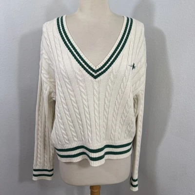 Prince Pickleball Sweater Womens M Beige Cable Knit Tennis Cricket Preppy Retro - Image 1 of 4