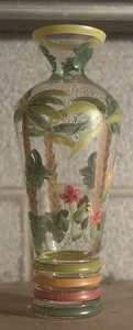 handbemalte Glasvase mit tropischer Palme und floralem Design 12" - Bild 1 von 7