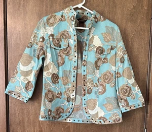 Multiples türkis und braun verzierte Jacke Größe M - Bild 1 von 9