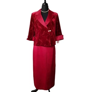 Tuta R&M Richards rossa 2 pezzi USA VINTAGE 12P giacca gonna lunga velluto strass - Foto 1 di 14