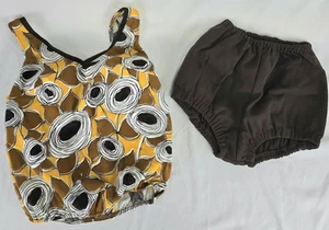 Costume da bagno vintage anni 60 2 pezzi pagliaccetto donna S marrone giallo floreale pinup bomba mod - Foto 1 di 7