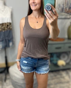 Tank Top Womens Large Brown Loose Scoop Neck Speckled Summer Vacation Beach Sexy - Picture 1 of 6
