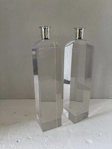 Ritts Astrolite Lucite Candlestick Candle Holders Mid Century Modern Set of 2 - Picture 1 of 5