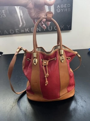 Valentina Bolso de Hombro de Cuero Tostado y Rojo Dos Tonos con Cordón Cartera de Mano Italia Foto 1 de 4