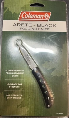 COLEMAN ARETE BLACK FOLDING POCKET KNIFE 3 1/4" CLOSED CAMPING FISHING NEW - Image 1 of 2