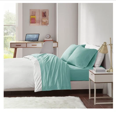 INTELLIGENT DESIGN ID20-695,TWIN AQUA SHEET SET, Piece, COTTON BLEND, BRAND NEW - Image 1 of 4
