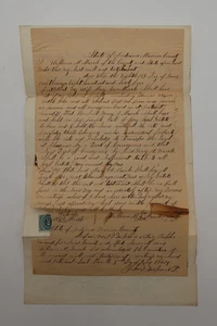 VINTAGE 1864 HANDWRITTEN STATE OF INDIANA LAST WILL AND TESTAMENT CONVEYANCE - Picture 1 of 5