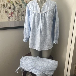 LANZ of SALZBERG Flanell Pyjama Set Damen S blau geblümt Baumwolle Oberteil & Hose PJ - Bild 1 von 7