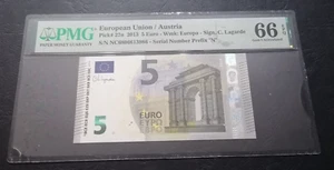 UNIONE EUROPEA 2013 AYSTRIA N020H6 5 EURO LAGARDE PMG 66 - Foto 1 di 2