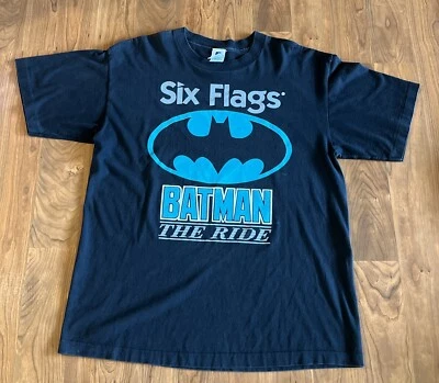 Vintage Six Flags Batman Ride Shirt DC Comics 90s USA Made Theme Park - Image 1 of 4