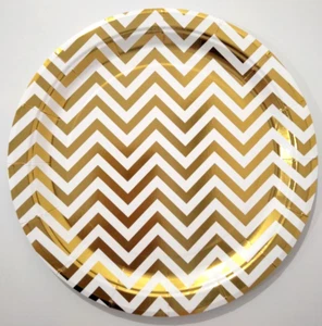 50 x Gold white Chevron Round 18.5 cm Paper Plates Birthday Wedding Party Bulk - Picture 1 of 2