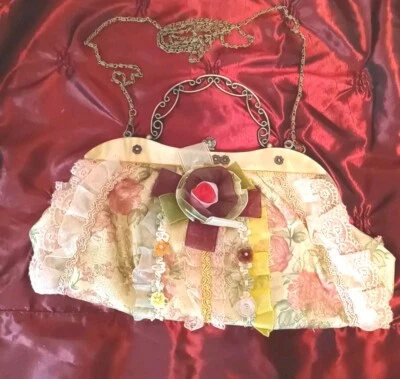 De Colección Nicole Lee Único Rosa/Verde Claro Brillante Floral Encaje Cartera Cadena Correa Foto 1 de 4