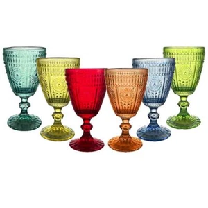 Set 6 calici bicchieri vetro colorato boho vintage barocco vino ristorante 280 - Foto 1 di 5