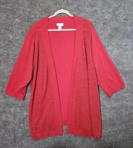 Liz & Me Drape Cardigan Womens 3X Red Glitter 3/4 Sleeve Holiday - Picture 1 of 10