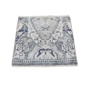 2'x2' Sampler Pure Silk With Textured Wool hand Knotted Oriental Rug R59184 - Picture 1 of 5