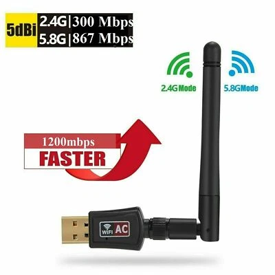AC1200 Mbps Dual Band 2.4/5Ghz Wireless USB WiFi Network Adapter Antenna 802.11 - Image 1 of 4