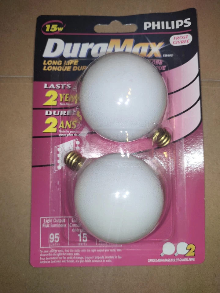 (6-2pks, 12 bulbs total) Philips DuraMax 15W Frost Candelabra Base G16.5 Vanity - Image 1 of 3