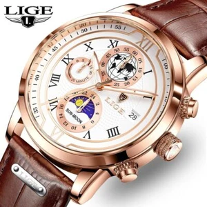 New Men Watches Luxury Quartz Watch Premium Leather Waterproof Sport Chronograph - Picture 1 of 15