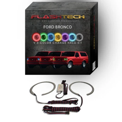 RGB Multi Color Changing LED Halo Ring kit for 1992-1996 Ford Bronco Headlights - Image 1 of 4