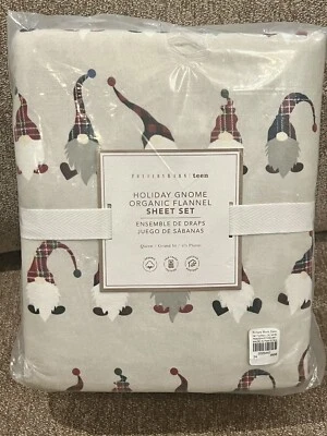 NUEVO Juego de sábanas Pottery Barn Teen Franela Holiday Gnomo Queen 4 piezas, Navidad Foto 1 de 2