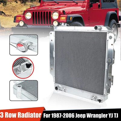 Aluminum 3 Row Radiator For 1987-2006 88 Jeep Wrangler TJ YJ 2.4 2.5L 4.0 L4 L6 Foto 1 de 4