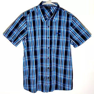 Oakley Herren mittelblau kariert Kurzarm Button-Down Hemd Freizeit Sommer - Bild 1 von 8