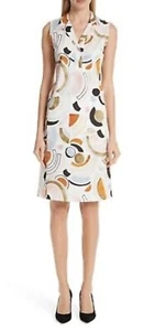 LAFAYETTE 148 New York Abstract Print LYRICAL CURVES Collar Shift Shirt Dress 10 - Picture 1 of 14