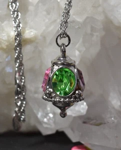 Vtg Joan Rivers Silver Tone Pastel Rhinestone Lantern Pendant 34" long Necklace - Picture 1 of 18