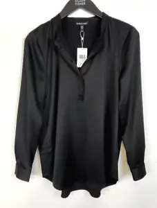 Blusa Top Henley $188 EILEEN FISHER XS Negra Satinada Nueva con Etiquetas - Imagen 1 de 6